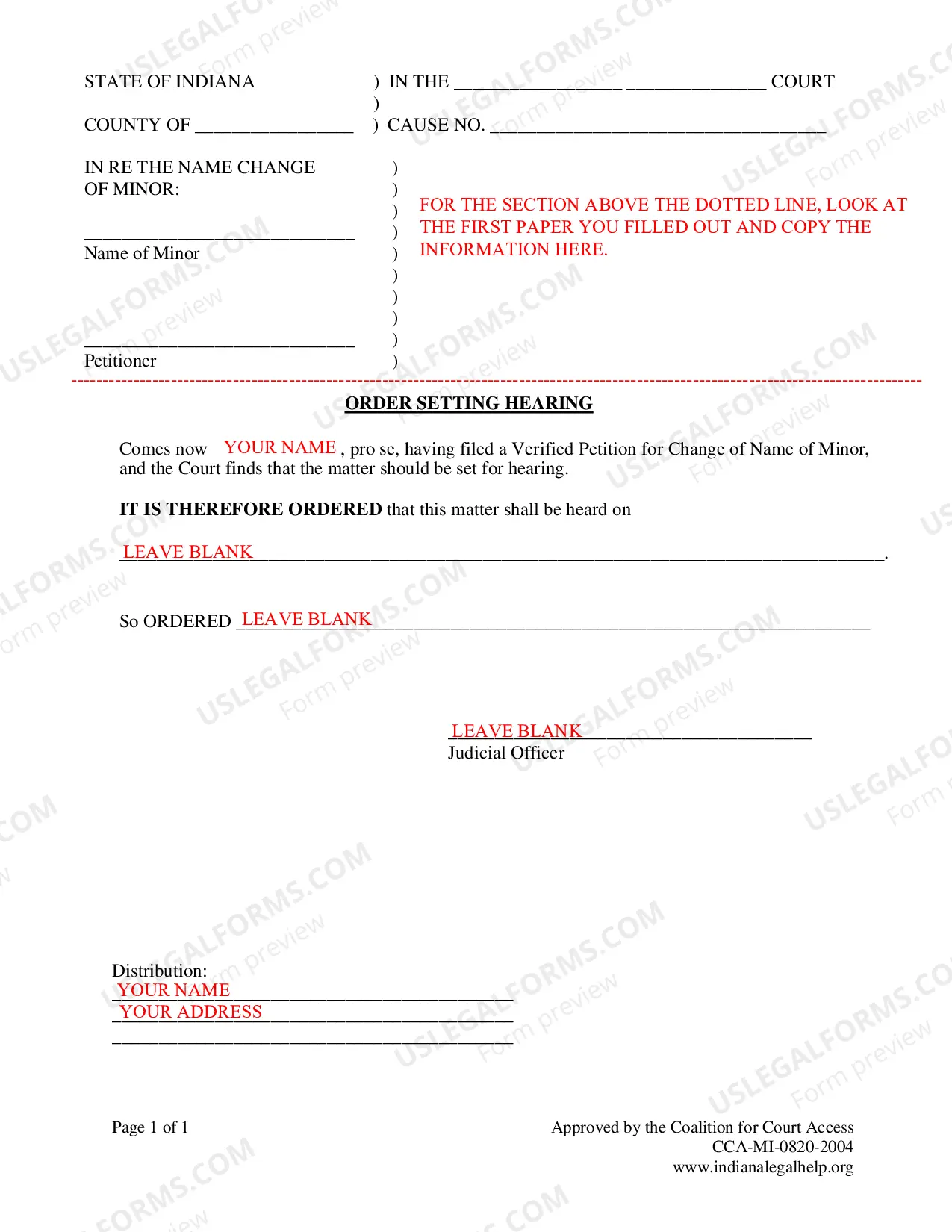 Preview Instructions for Minor Child's Name Change - Parents Disagree