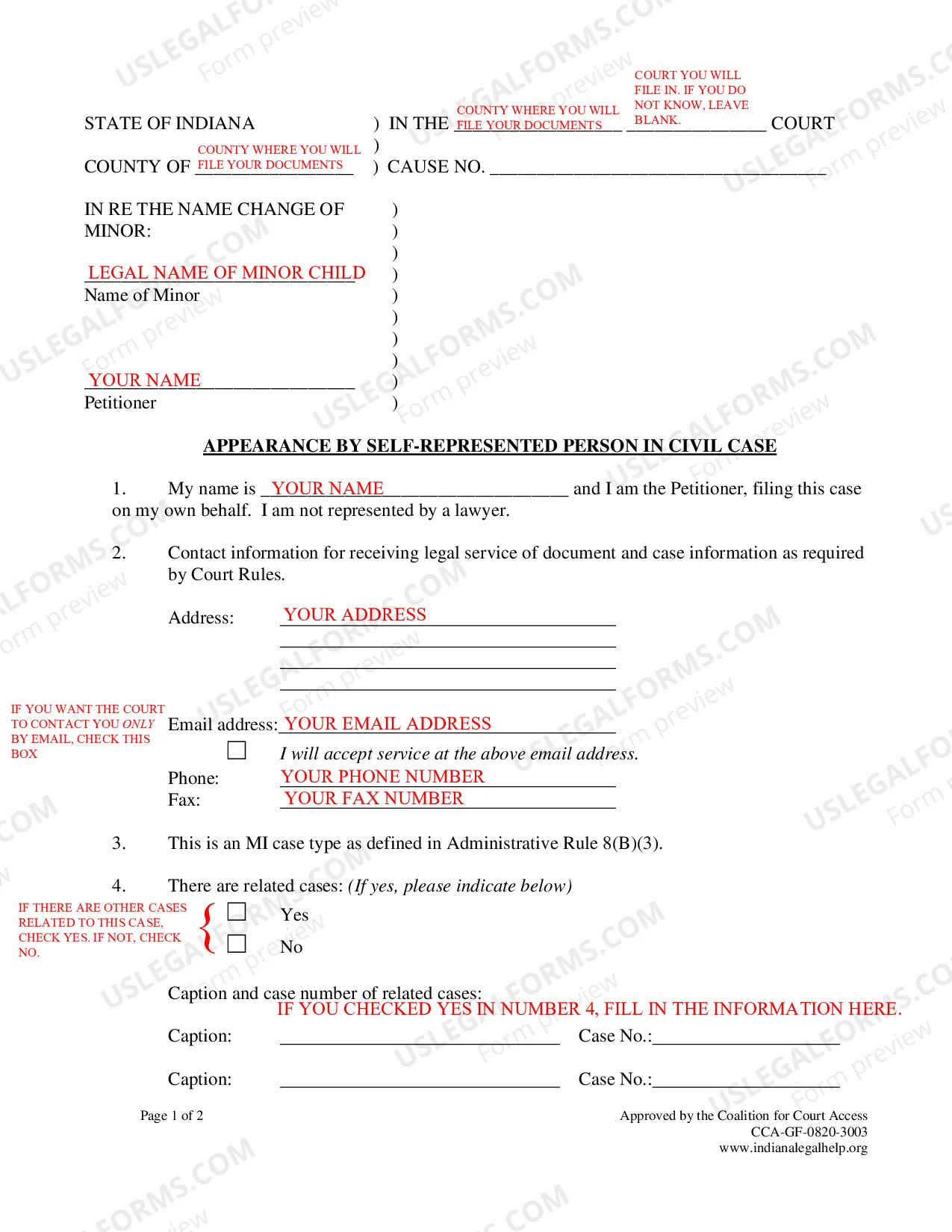 Preview Instructions for Minor Child's Name Change - Parents Disagree