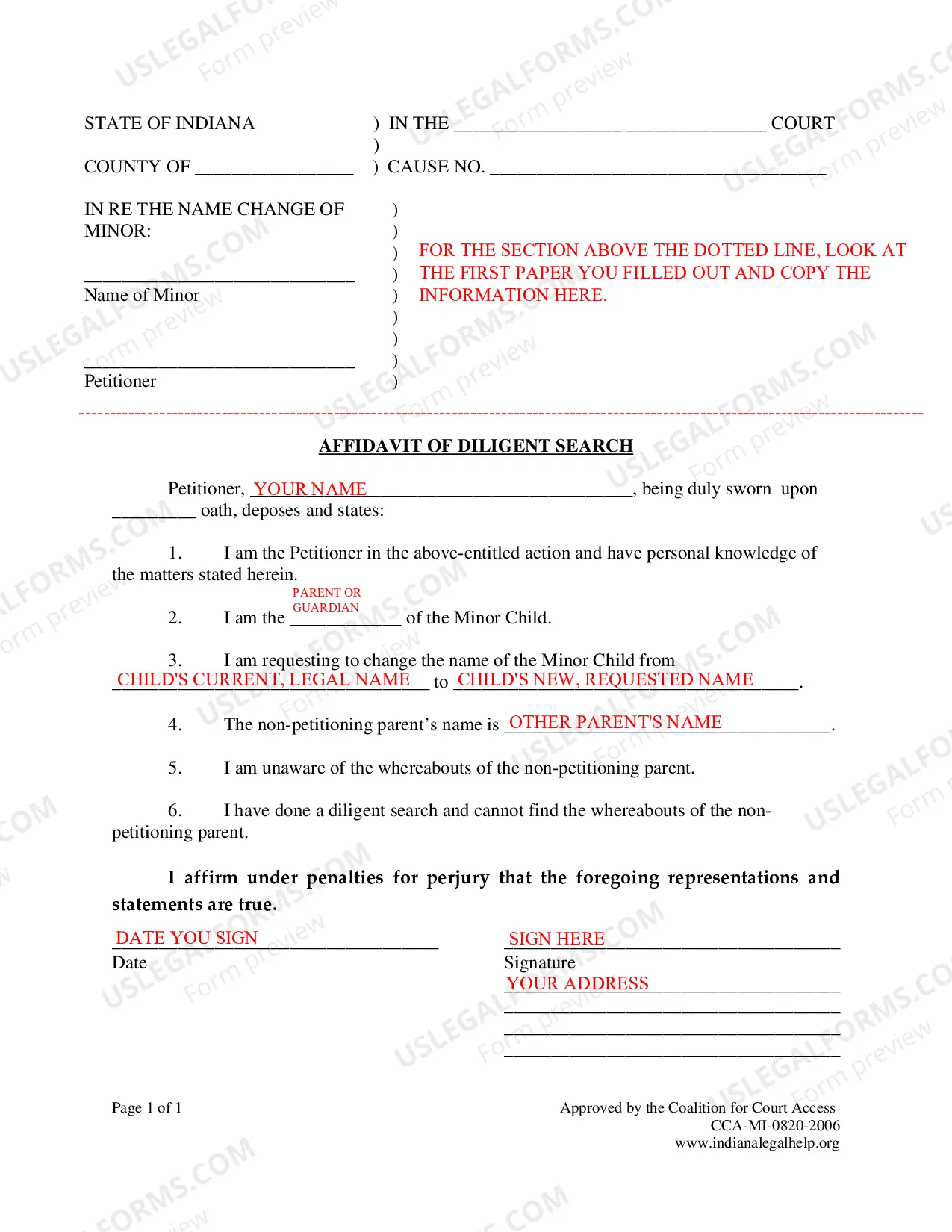 Preview Instructions for Minor Child's Name Change - Parents Disagree