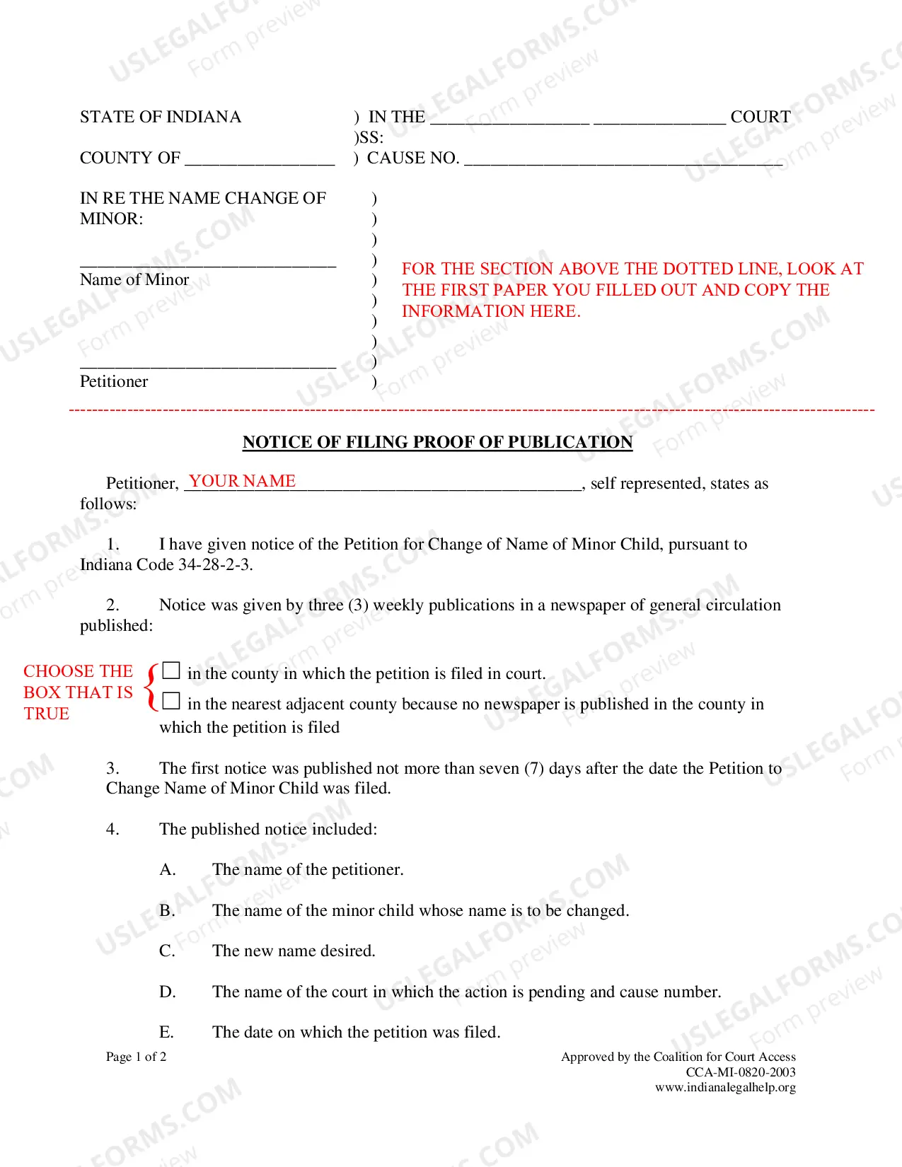 Preview Instructions for Minor Child's Name Change - Parents Disagree