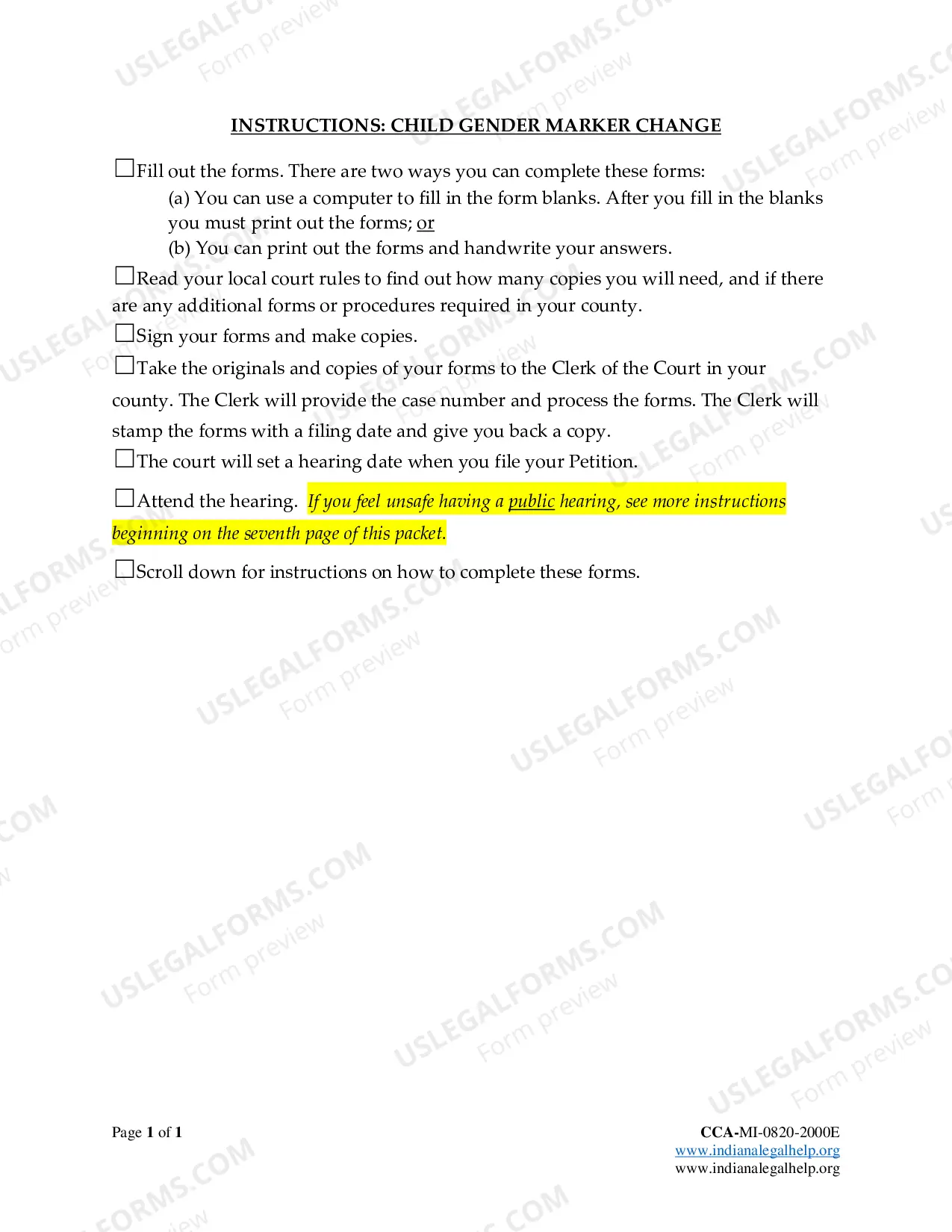 Preview Instructions for Minor Gender Marker Change