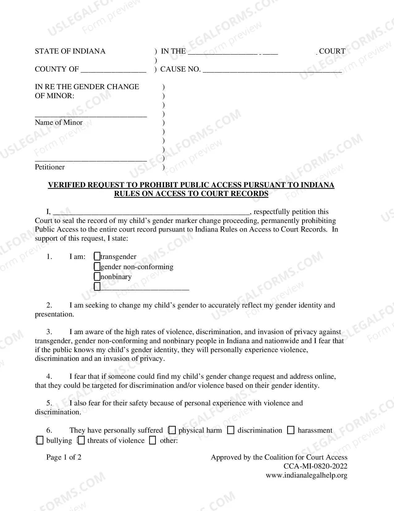 Preview Minor Gender Marker Change Packet