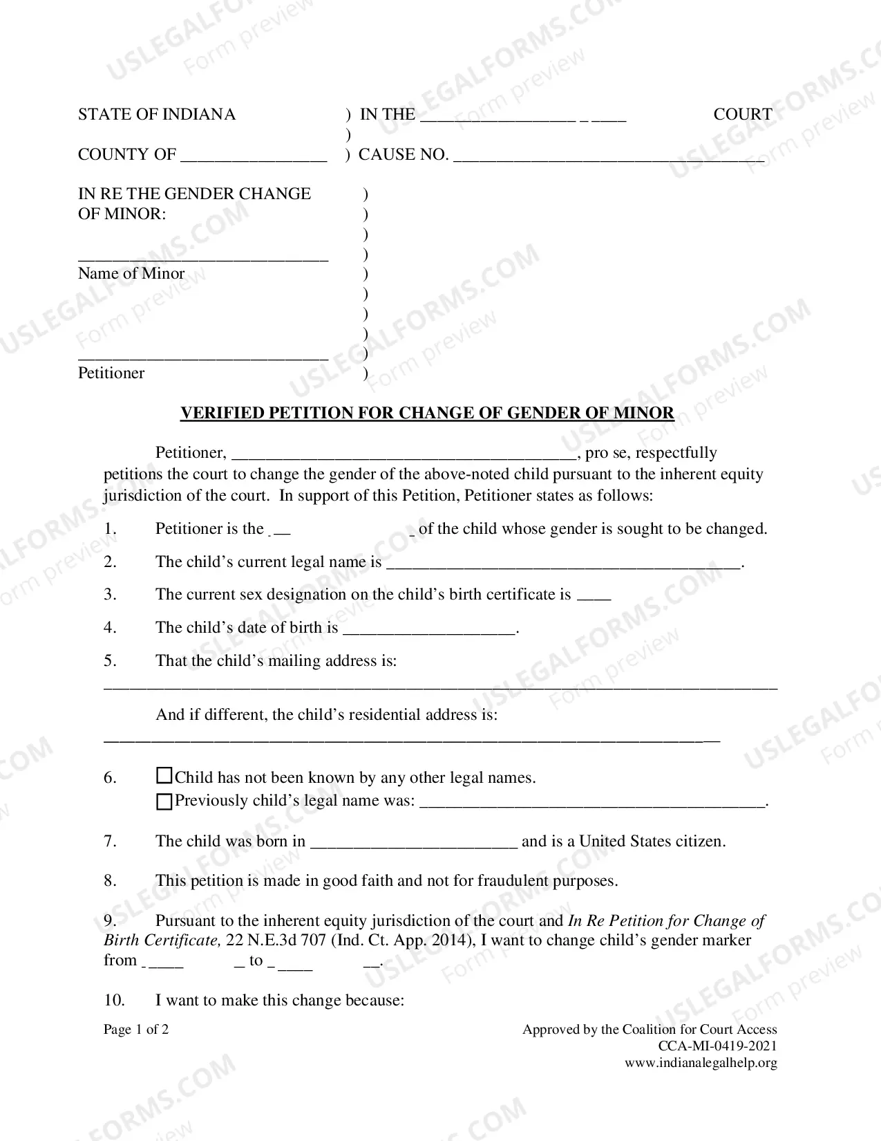 Preview Minor Gender Marker Change Packet