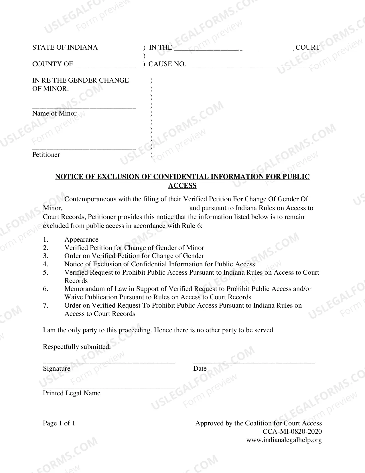 Preview Minor Gender Marker Change Packet