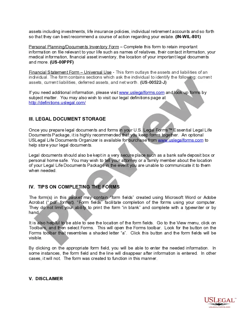 Preview Indiana Life Documents Planning Package, including Will, Power of Attorney and Living Will