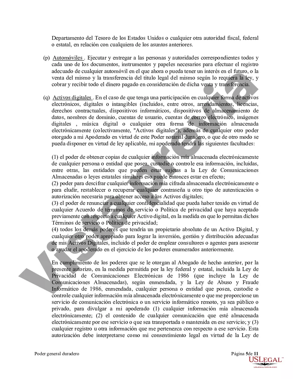 Preview Poder general duradero para la propiedad y las finanzas o efectivo financiero en caso de incapacidad