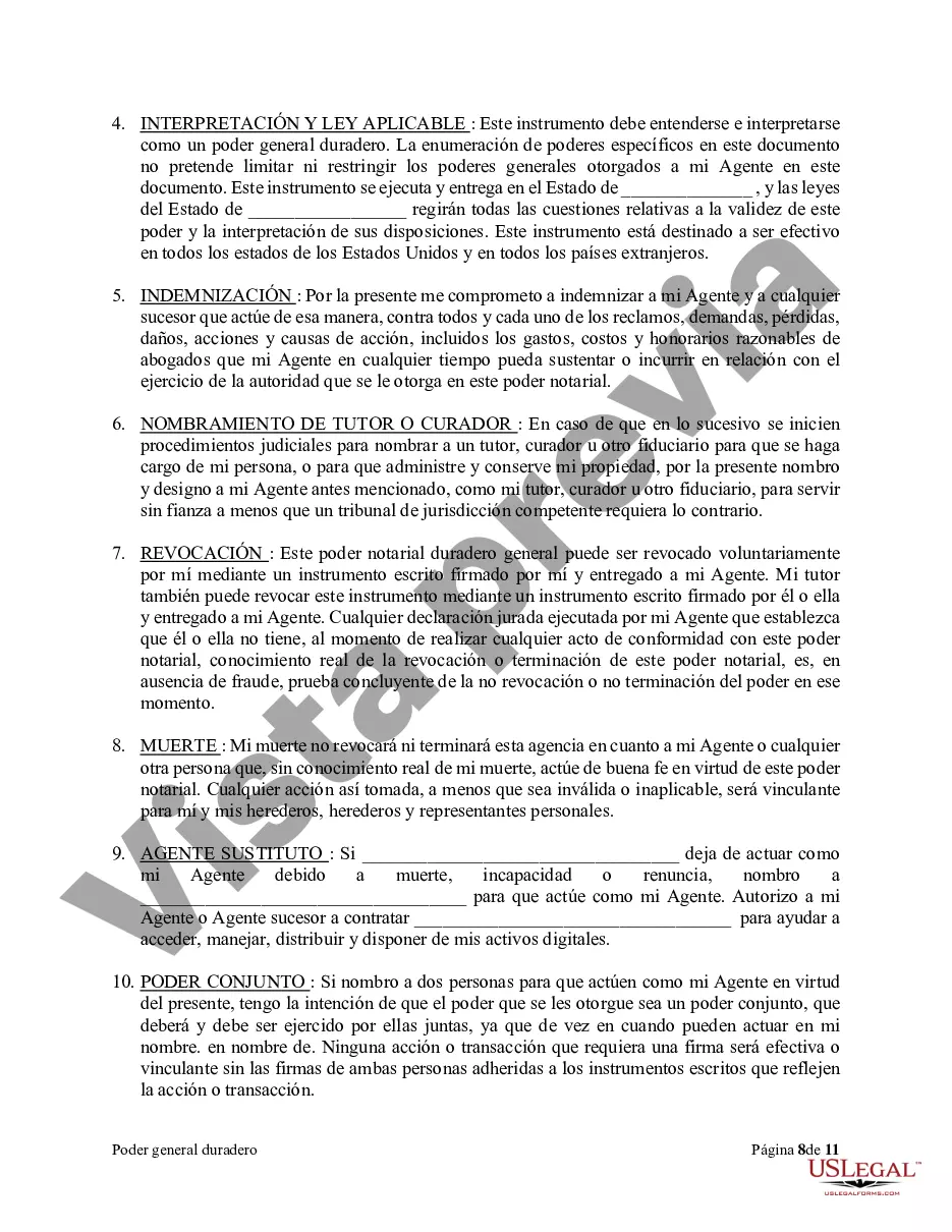 Preview Poder general duradero para la propiedad y las finanzas o efectivo financiero en caso de incapacidad