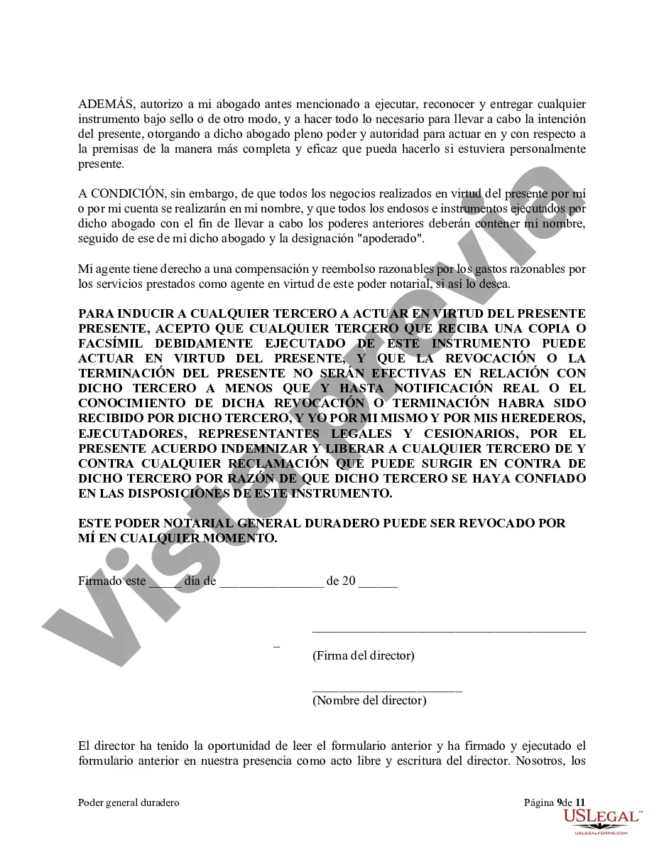 Preview Poder general duradero para la propiedad y las finanzas o efectivo financiero en caso de incapacidad