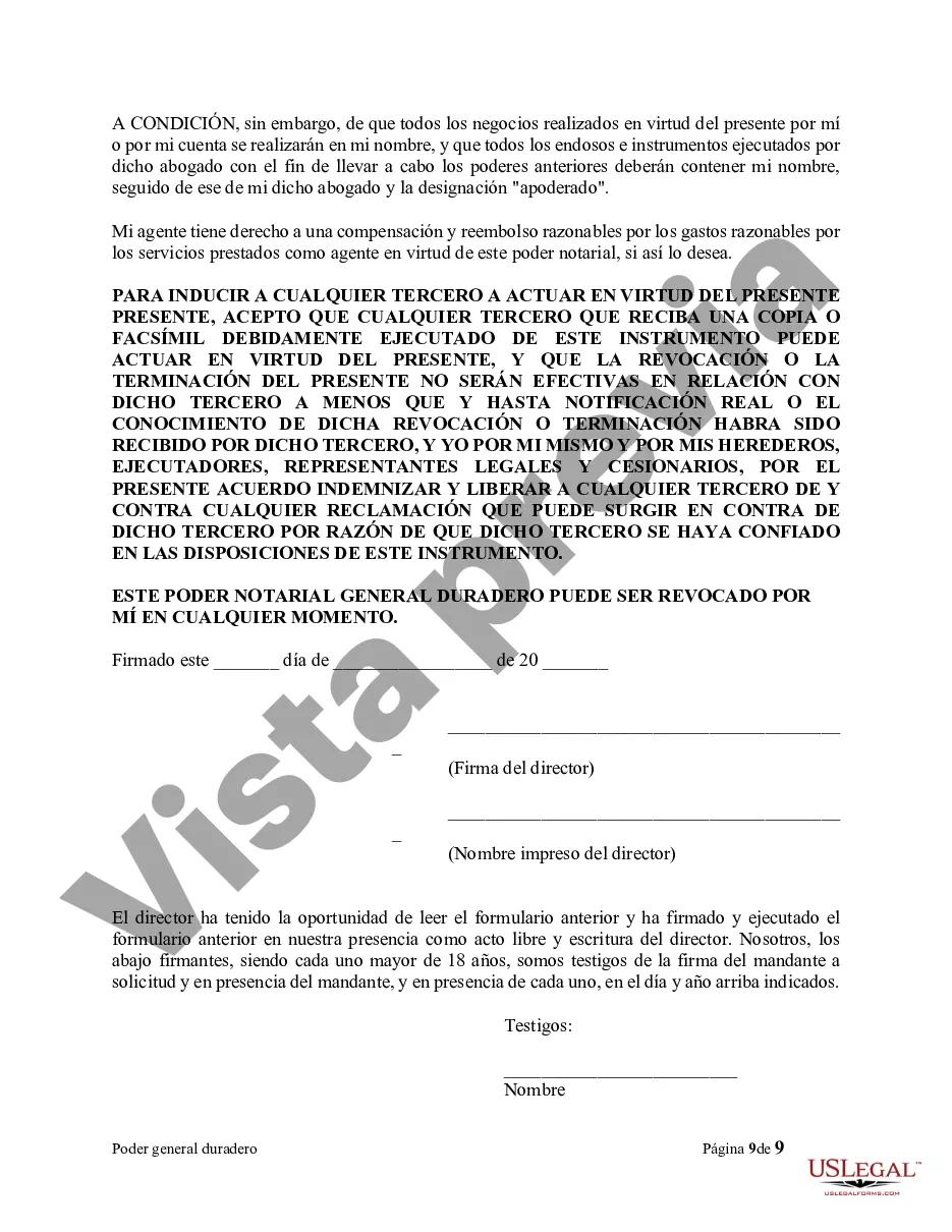 Preview Poder General Duradero para Bienes y Finanzas o Financiero Efectivo Inmediatamente