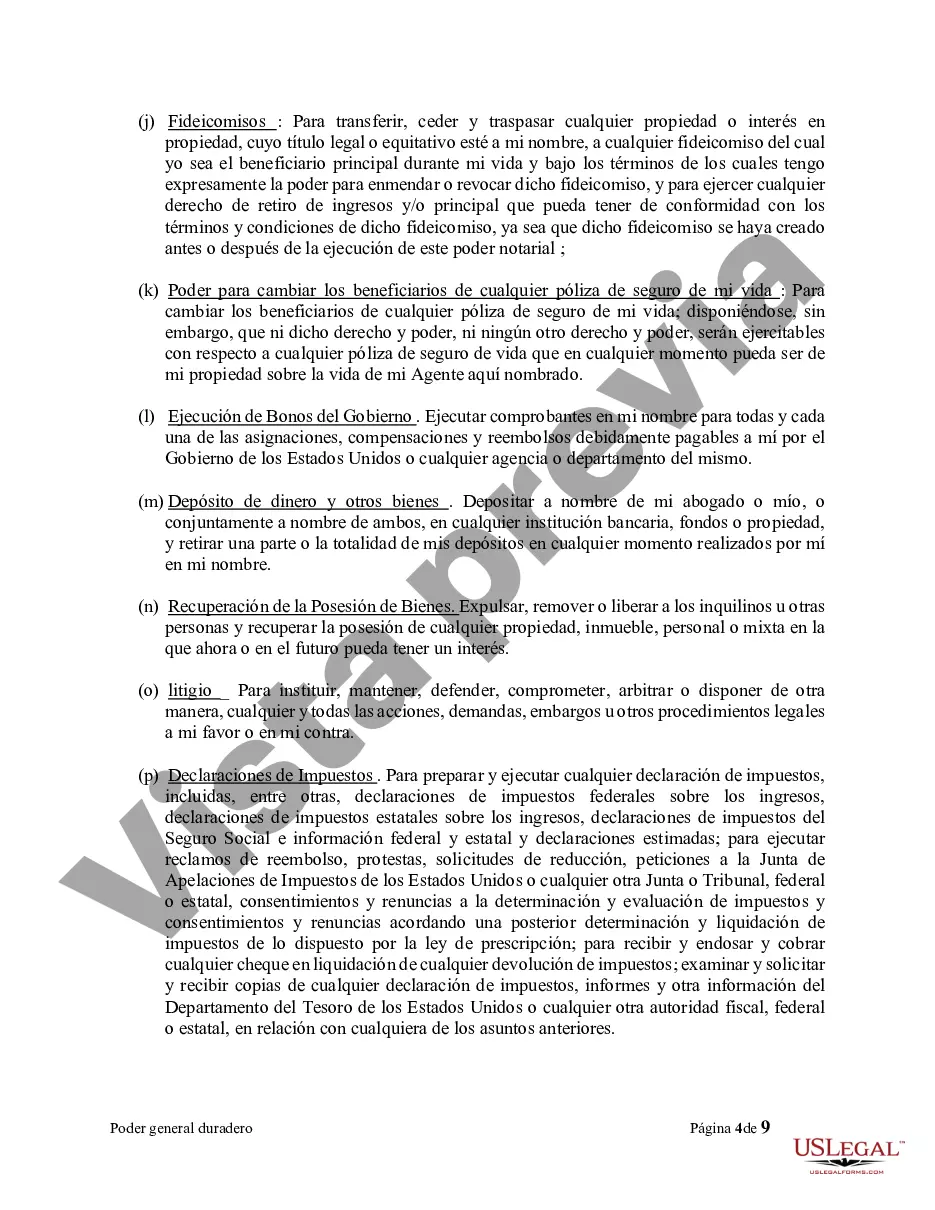 Preview Poder General Duradero para Bienes y Finanzas o Financiero Efectivo Inmediatamente