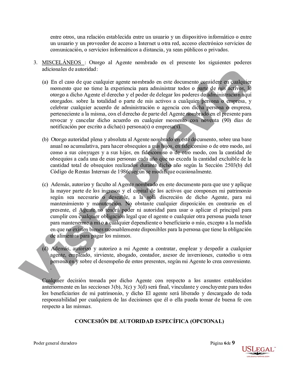 Preview Poder General Duradero para Bienes y Finanzas o Financiero Efectivo Inmediatamente