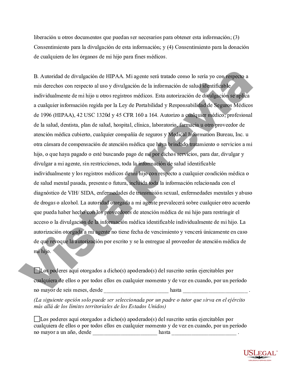 Indiana Poder General para el Cuidado y Custodia del Hijo o Hijos - Ejemplo  De Carta De Custodia Permanente | US Legal Forms