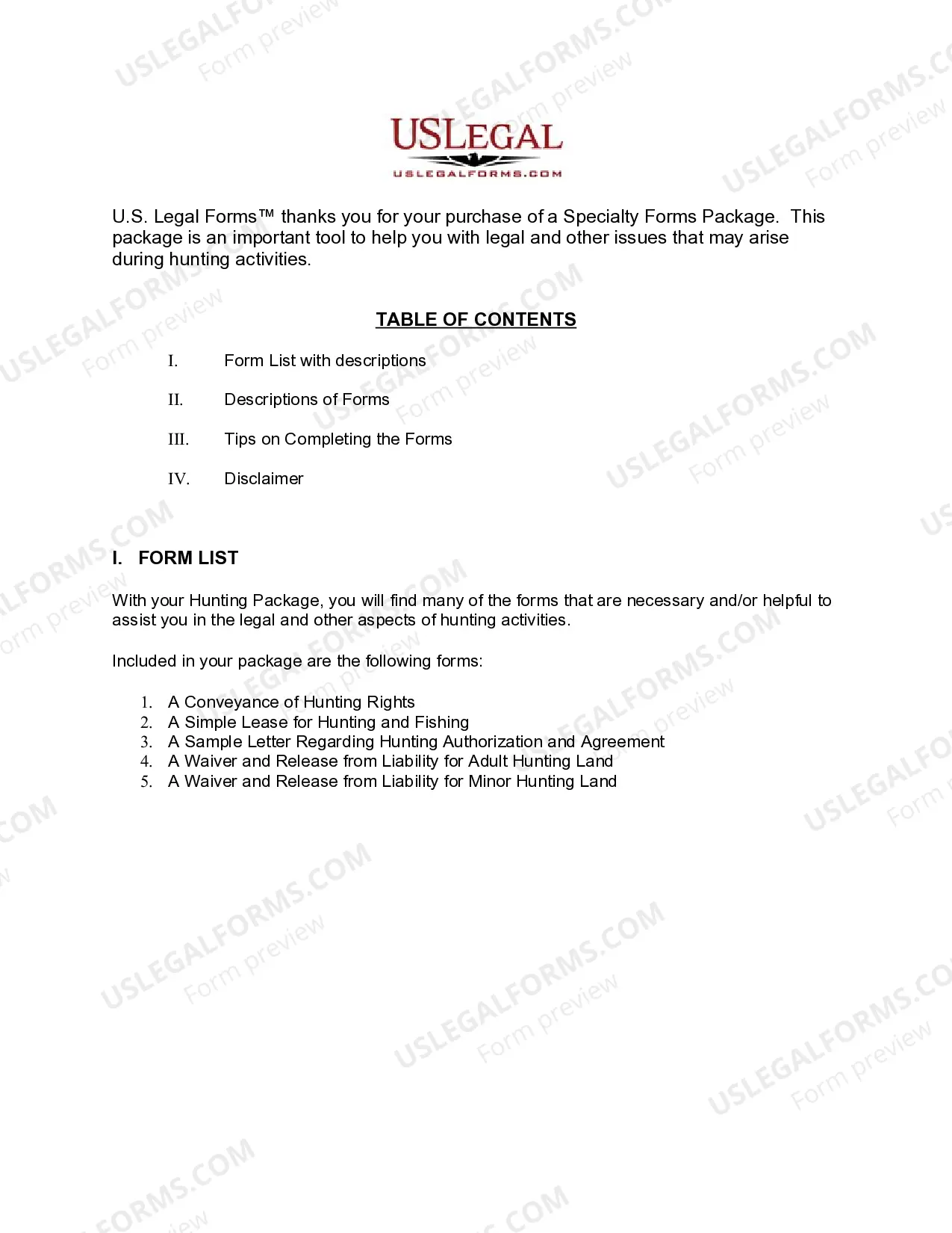 Preview Indiana Hunting Forms Package