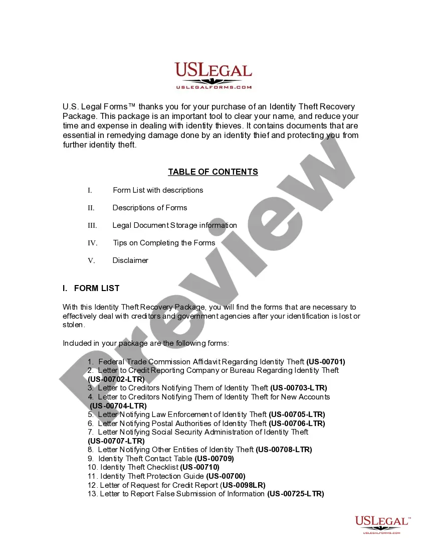 Get Indiana Identity Theft Recovery Package Preview Indiana Identity Theft Recovery Package