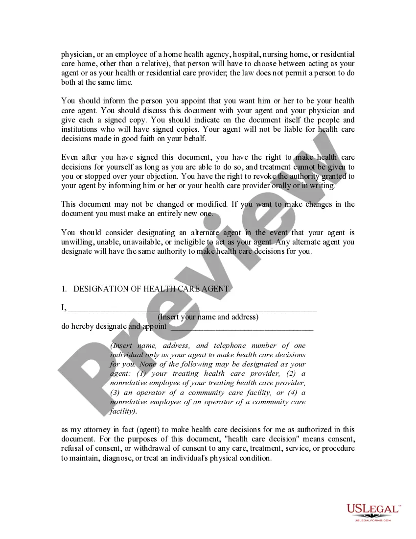 Preview Durable Power of Attorney for Health Care