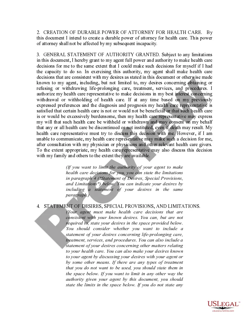 Preview Durable Power of Attorney for Health Care