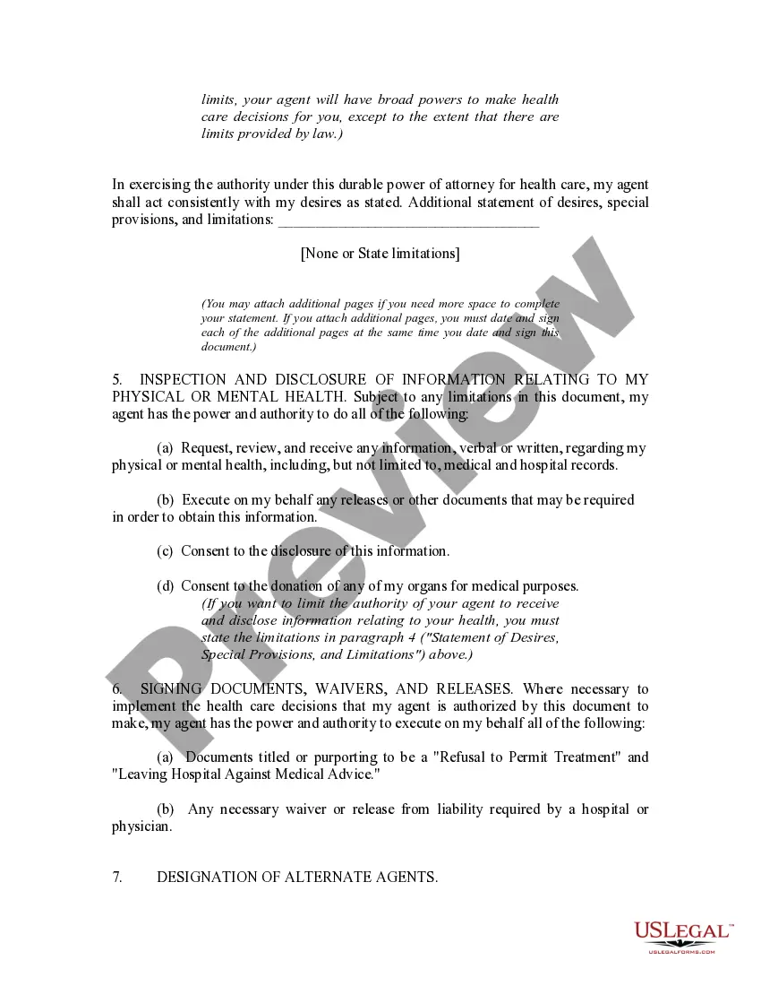 Preview Durable Power of Attorney for Health Care