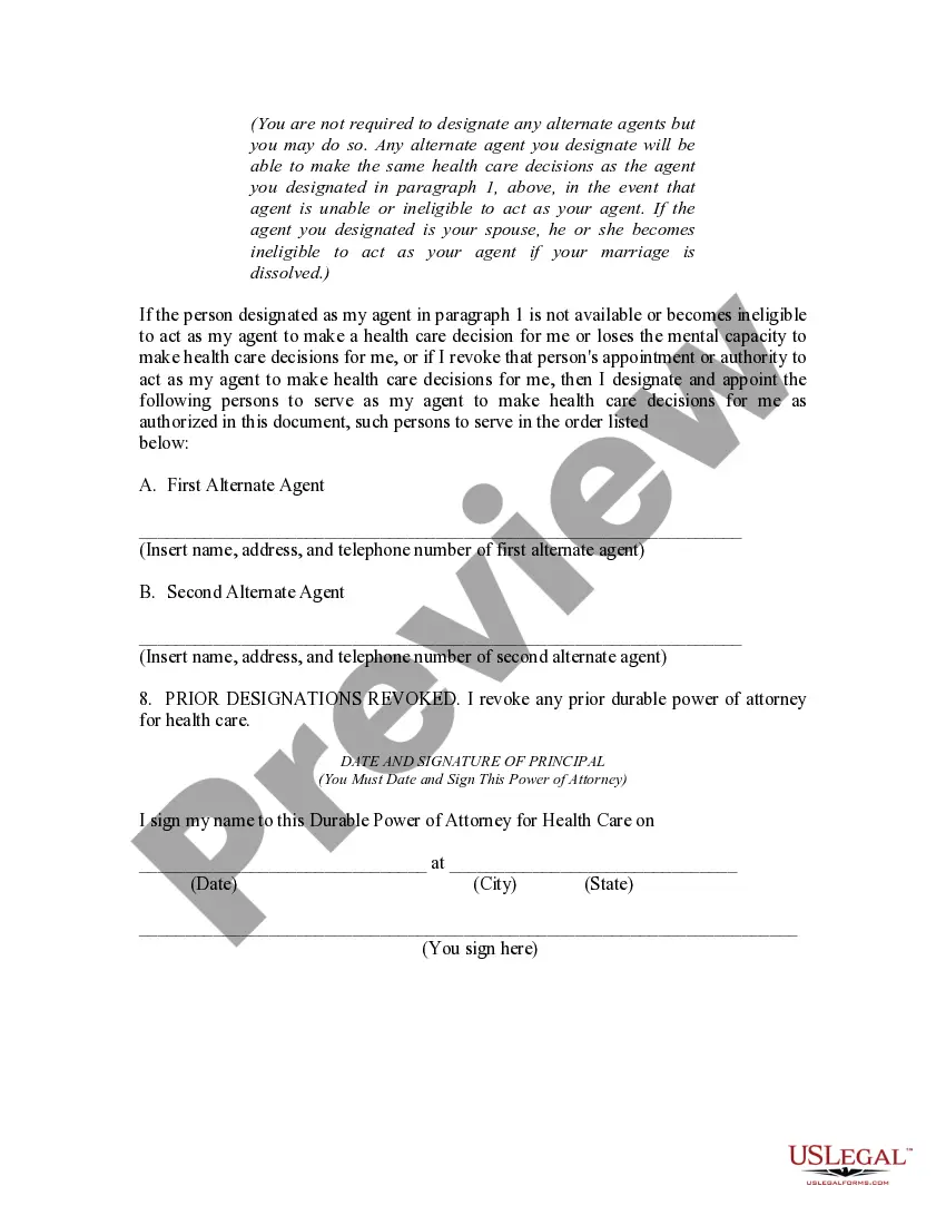 Preview Durable Power of Attorney for Health Care