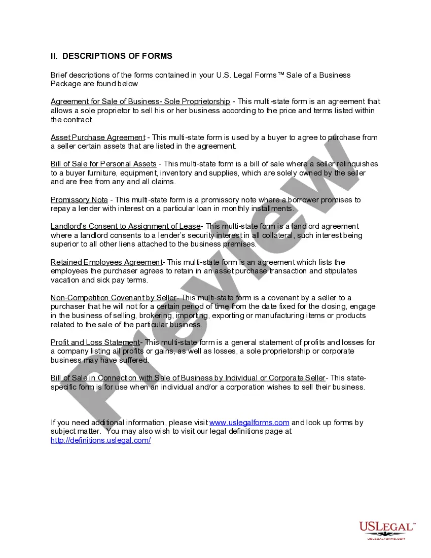 Preview Indiana Sale of a Business Package