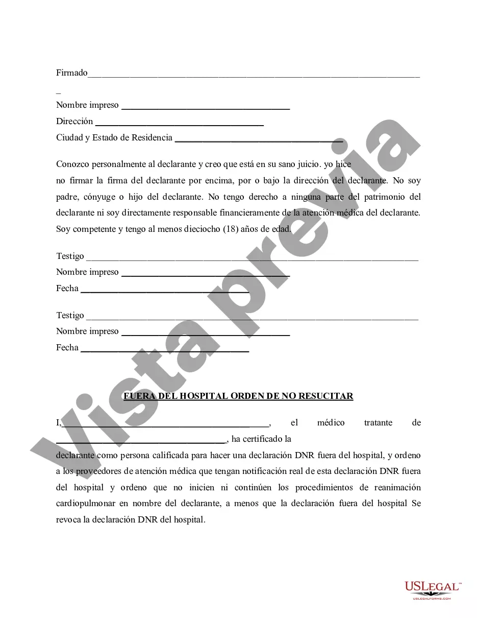 Preview Fuera del hospital - Declaración de no resucitar - DNR - Formulario reglamentario