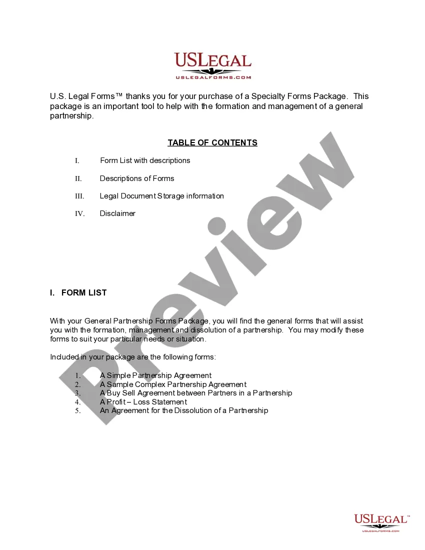 Preview Indiana General Partnership Package