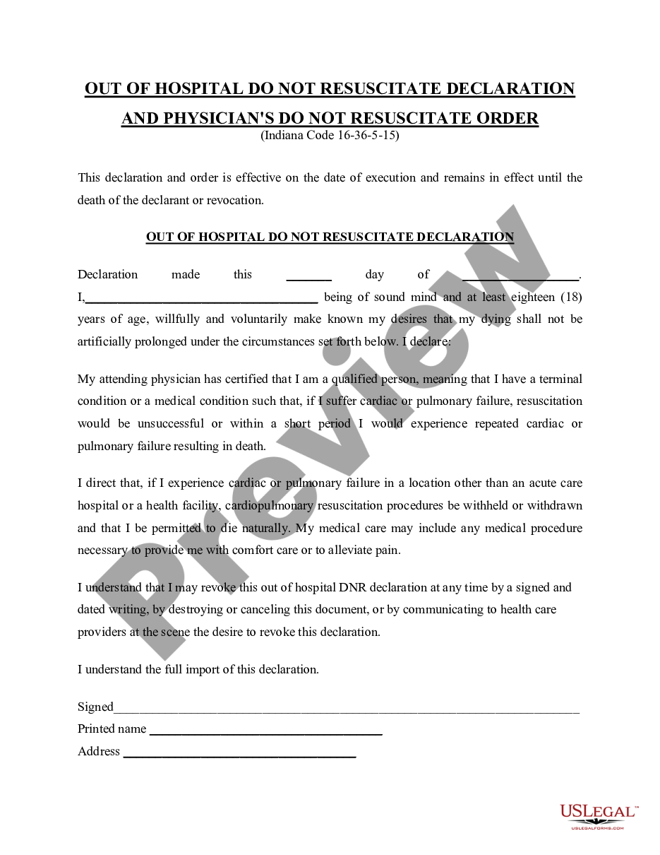page 0 Out of Hospital - Do not Resuscitate Declaration - DNR - Statutory Form preview