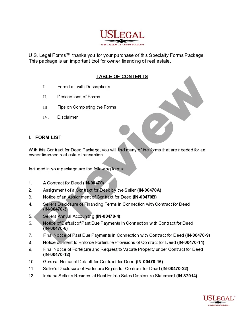 Get Indiana Contract for Deed Package Preview Indiana Contract for Deed Package