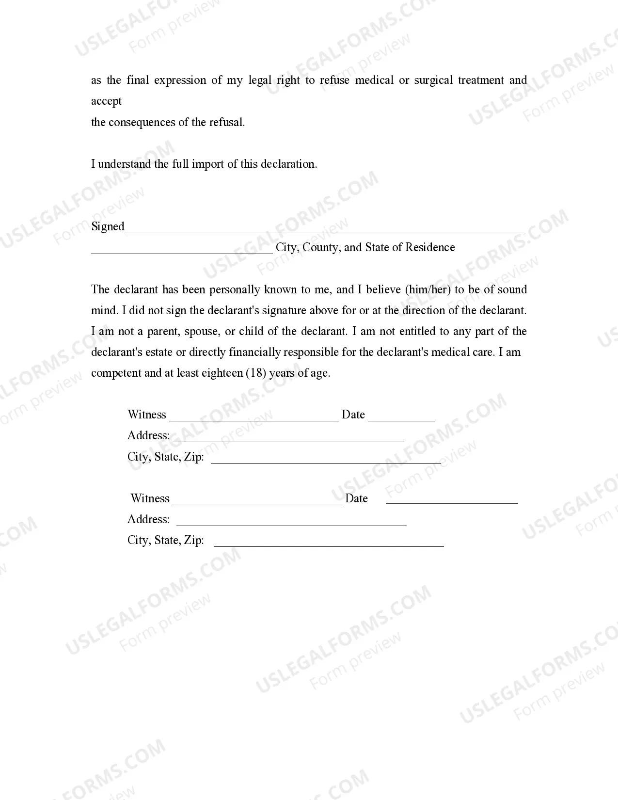 Preview Statutory Living Will