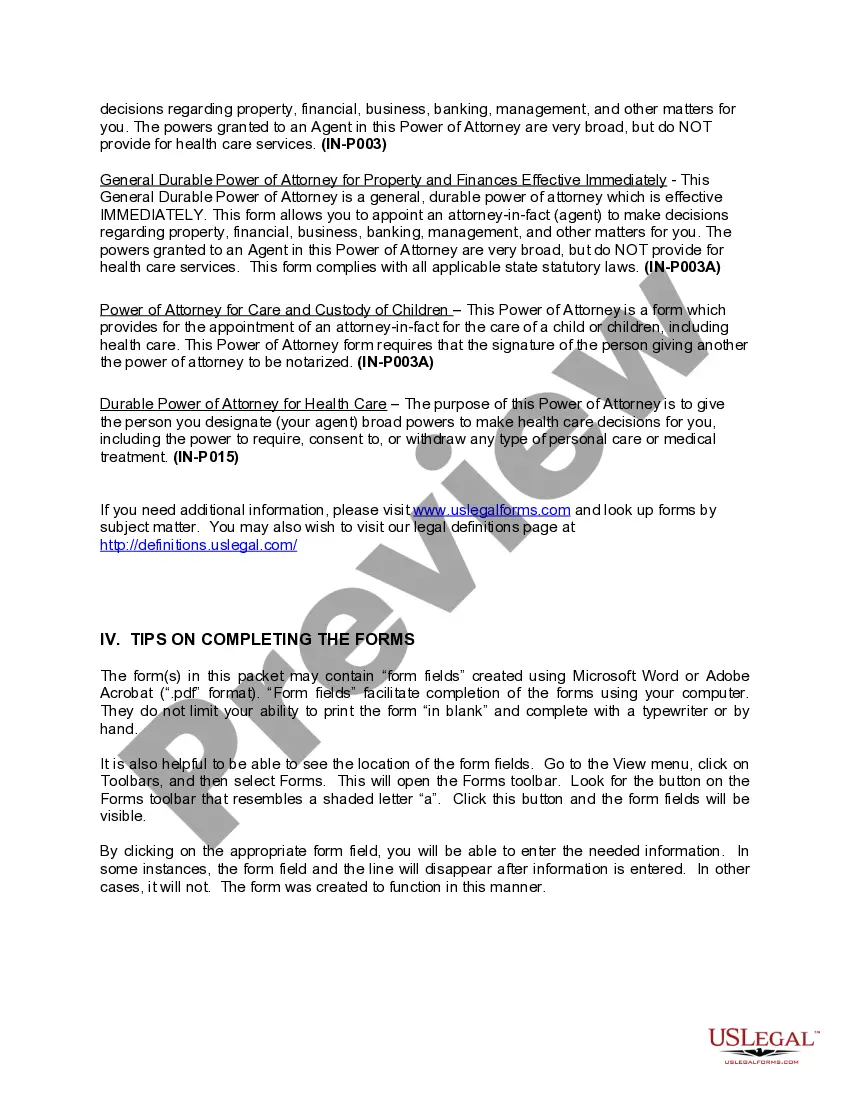 Get Indiana Power of Attorney Forms Package Preview Indiana Power of Attorney Forms Package