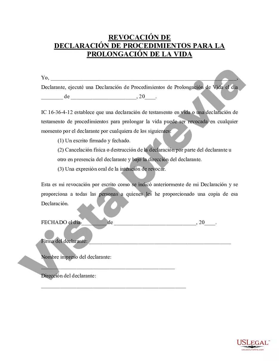 Preview Declaración de Revocación de Procedimientos de Prolongación de Vida