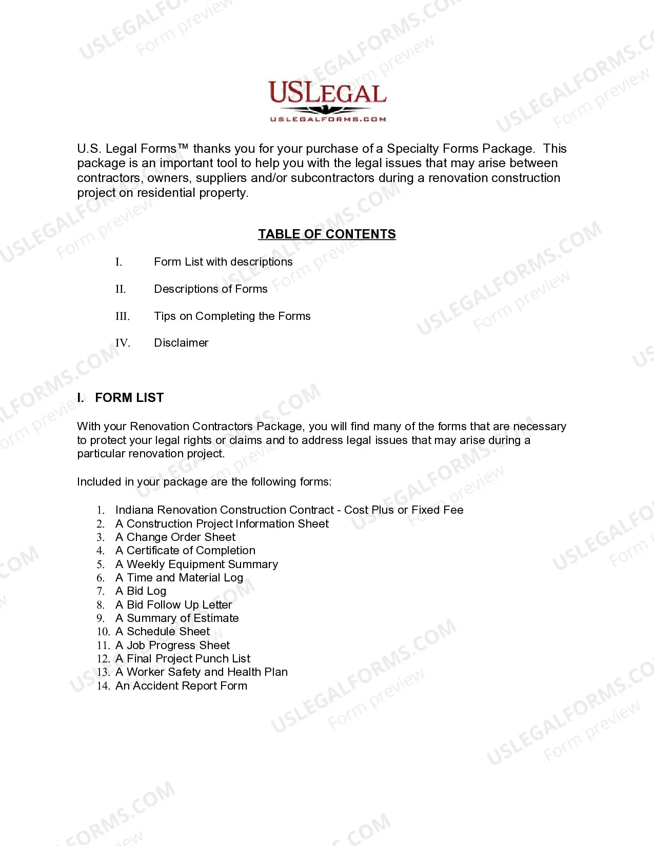 Preview Indiana Renovation Contractor Package