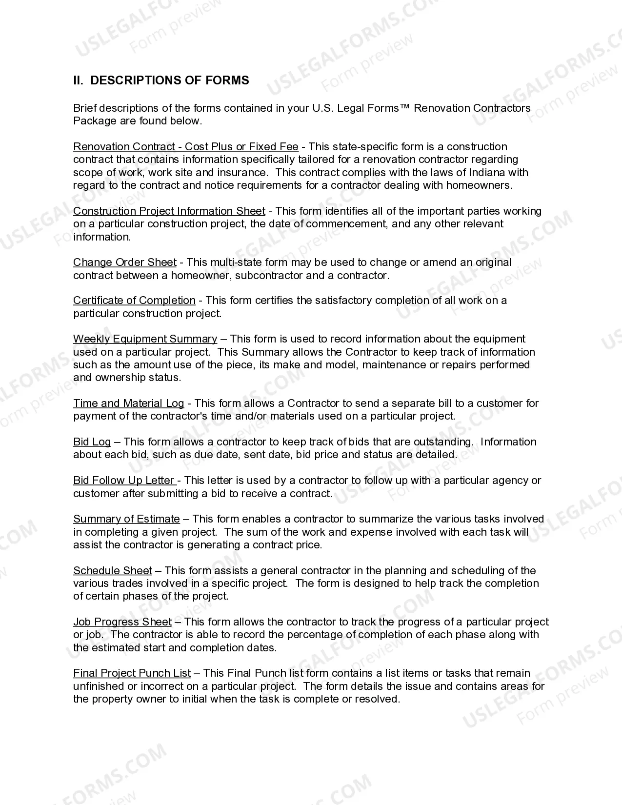 Preview Indiana Renovation Contractor Package