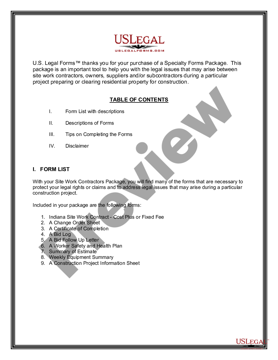 page 1 Site Work Contractor Package preview