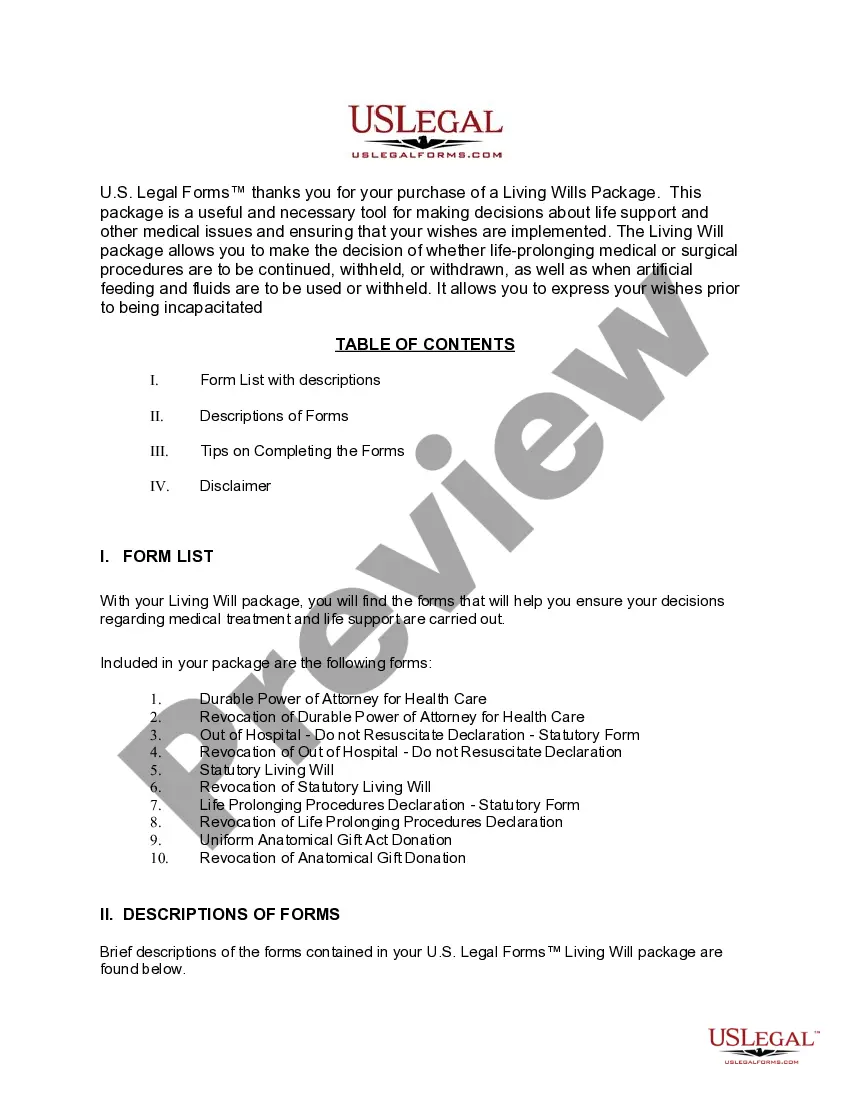 Preview Indiana Living Wills and Health Care Package