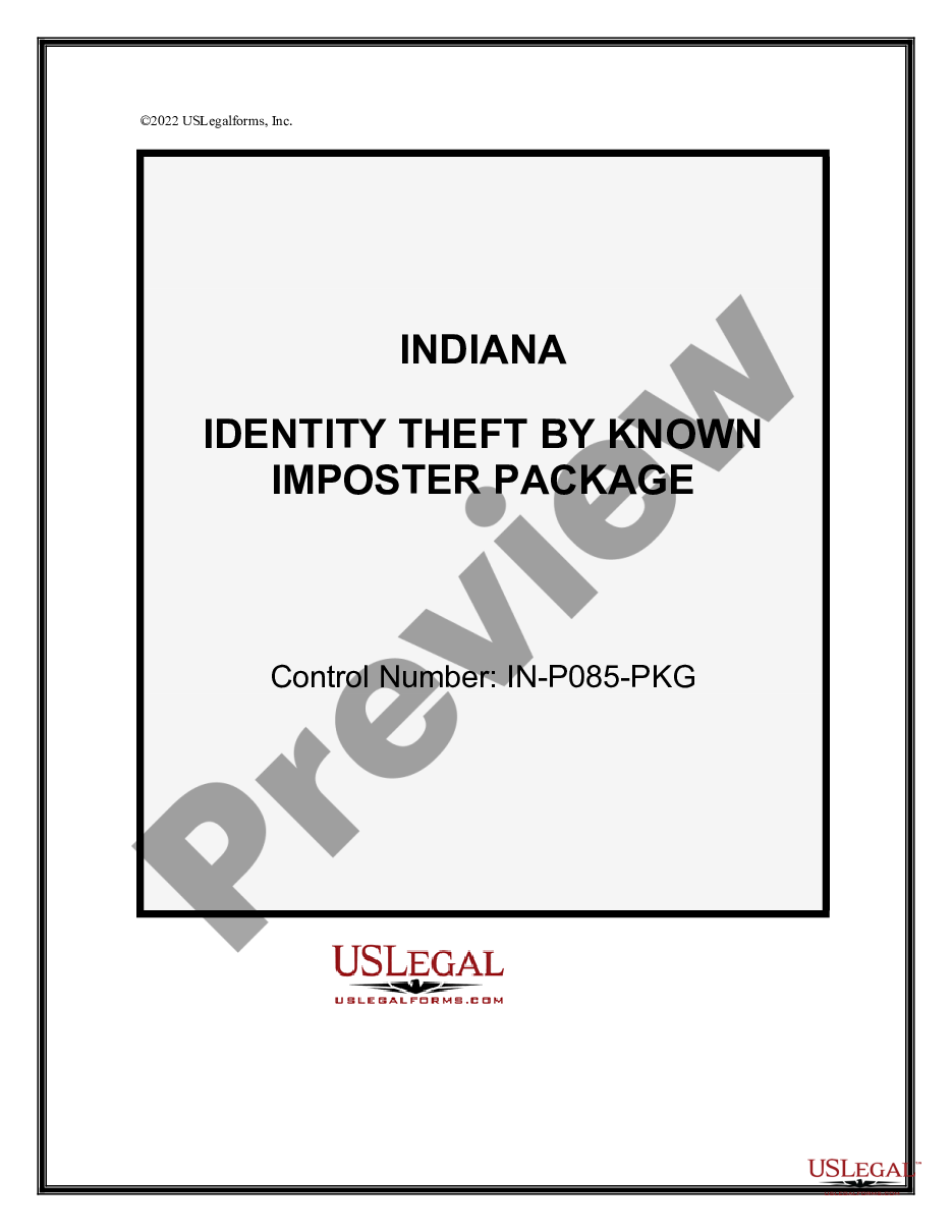 Indiana Identity Theft By Known Imposter Package Us Legal Forms 2926