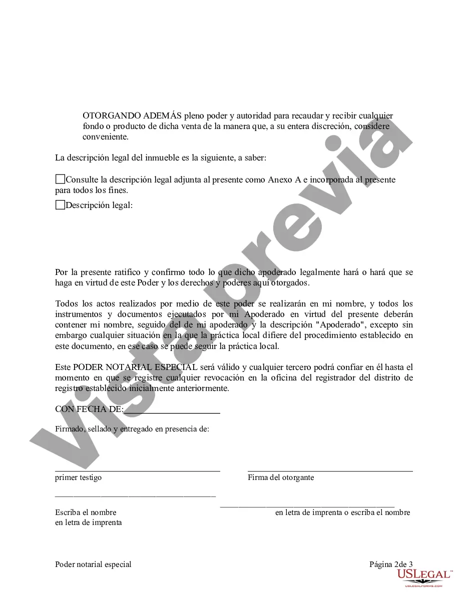 Preview Poder notarial especial o limitado para transacciones de compra de bienes raíces por parte del comprador