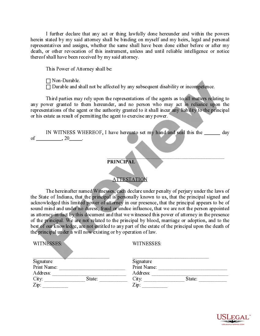 Preview Limited Power of Attorney where you Specify Powers with Sample Powers Included