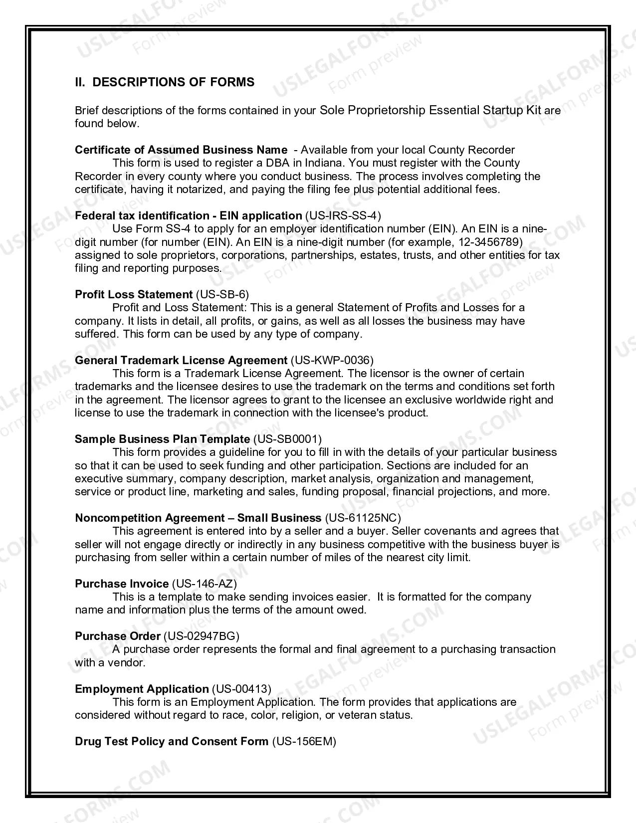 Preview Indiana Sole Proprietorship Essential Startup Kit