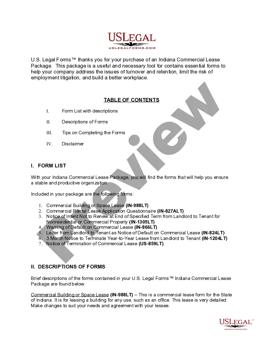 Preview Indiana Commercial Lease Package