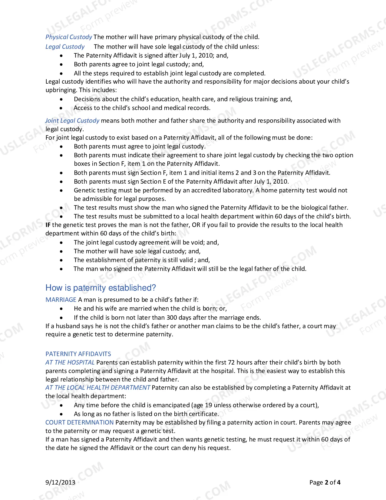 Preview Establishing Paternity