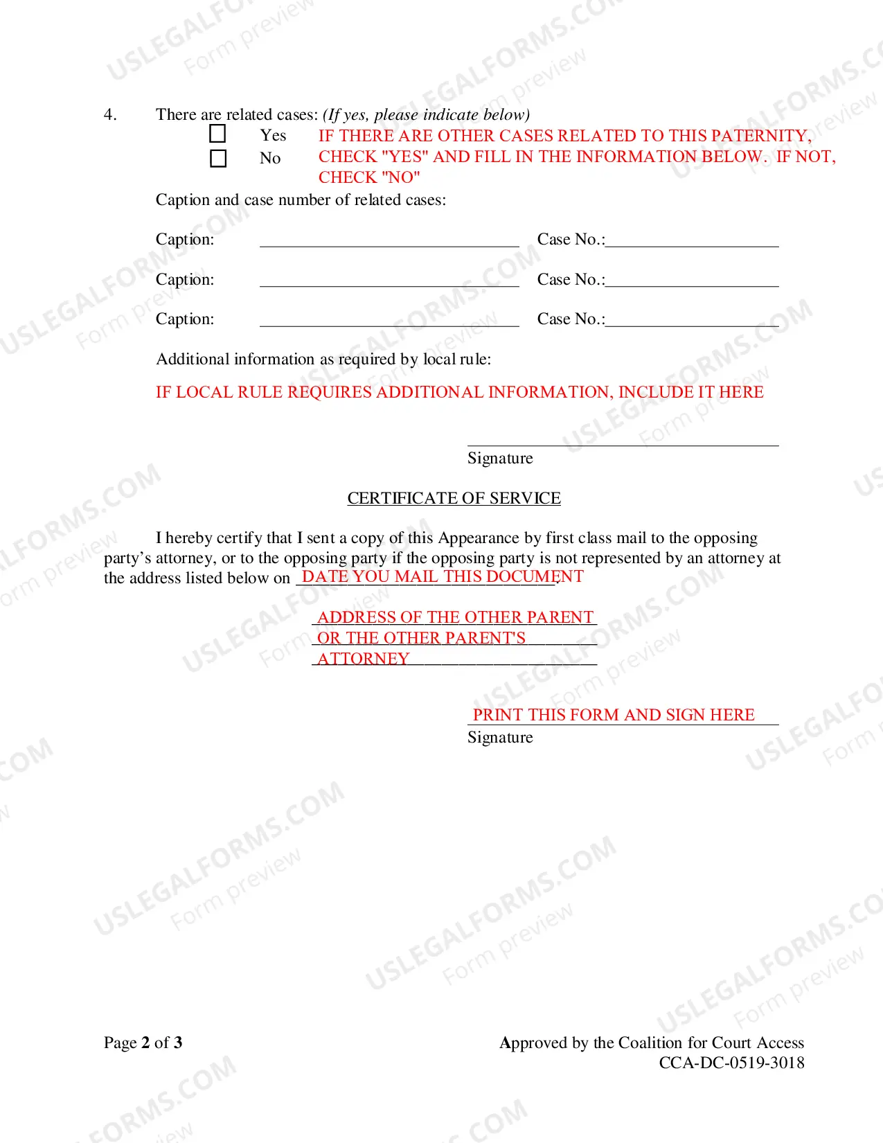 Preview Instructions for Petition for Paternity