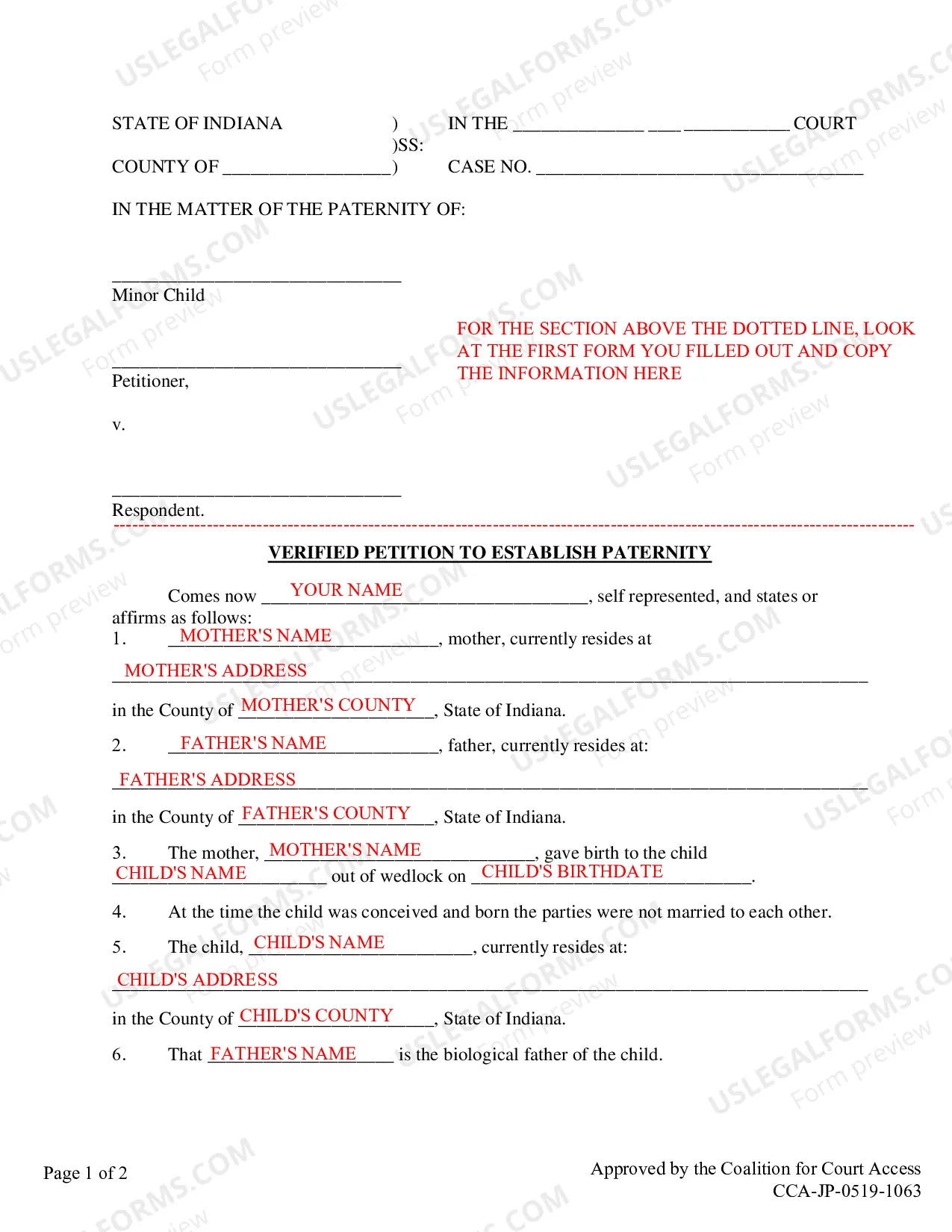 Preview Instructions for Petition for Paternity