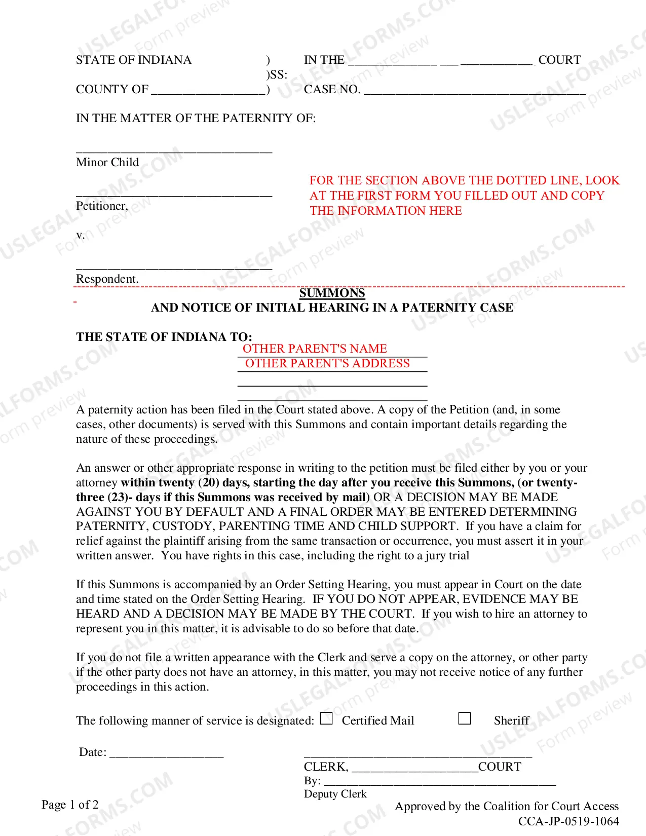 Preview Instructions for Petition for Paternity