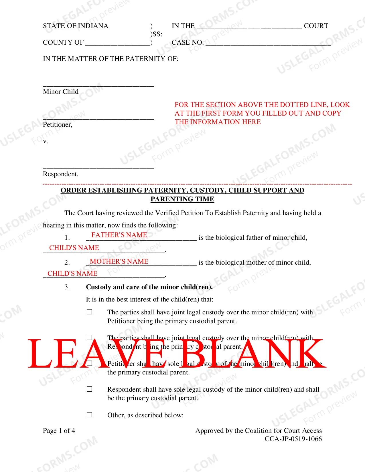 Preview Instructions for Petition for Paternity