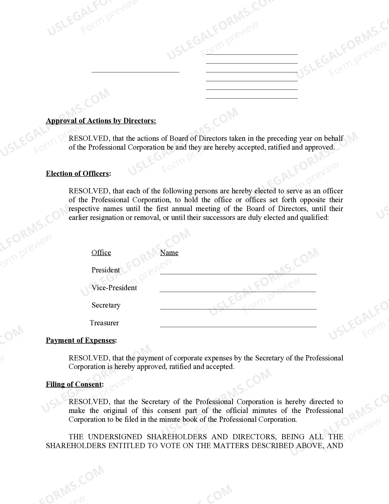 Preview Sample Annual Minutes for an Indiana Professional Corporation