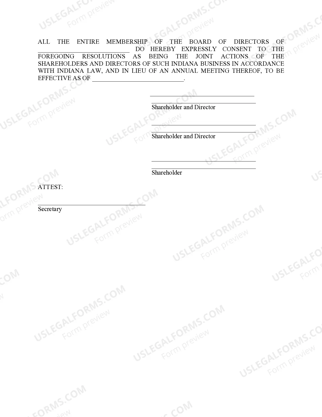Preview Sample Annual Minutes for an Indiana Professional Corporation
