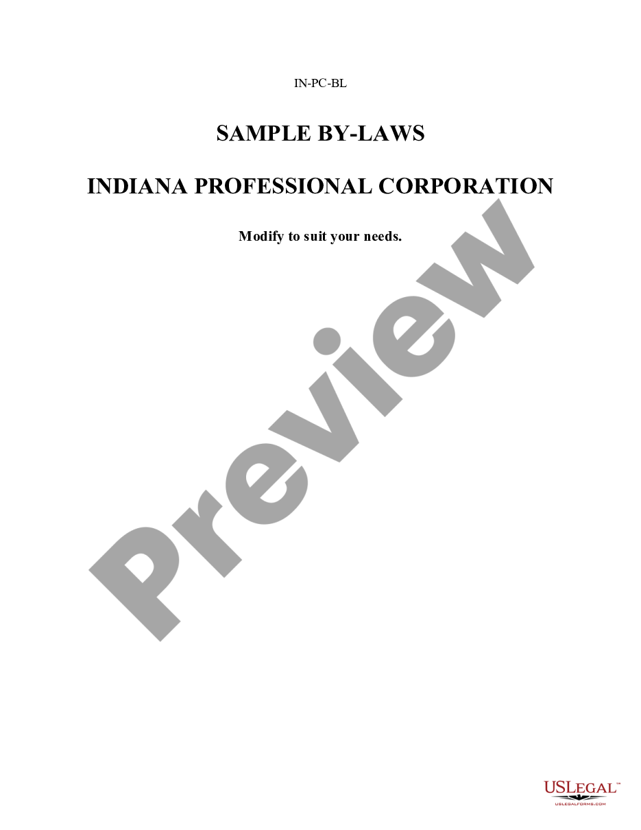 page 0 Sample Bylaws for an Indiana Professional Corporation preview