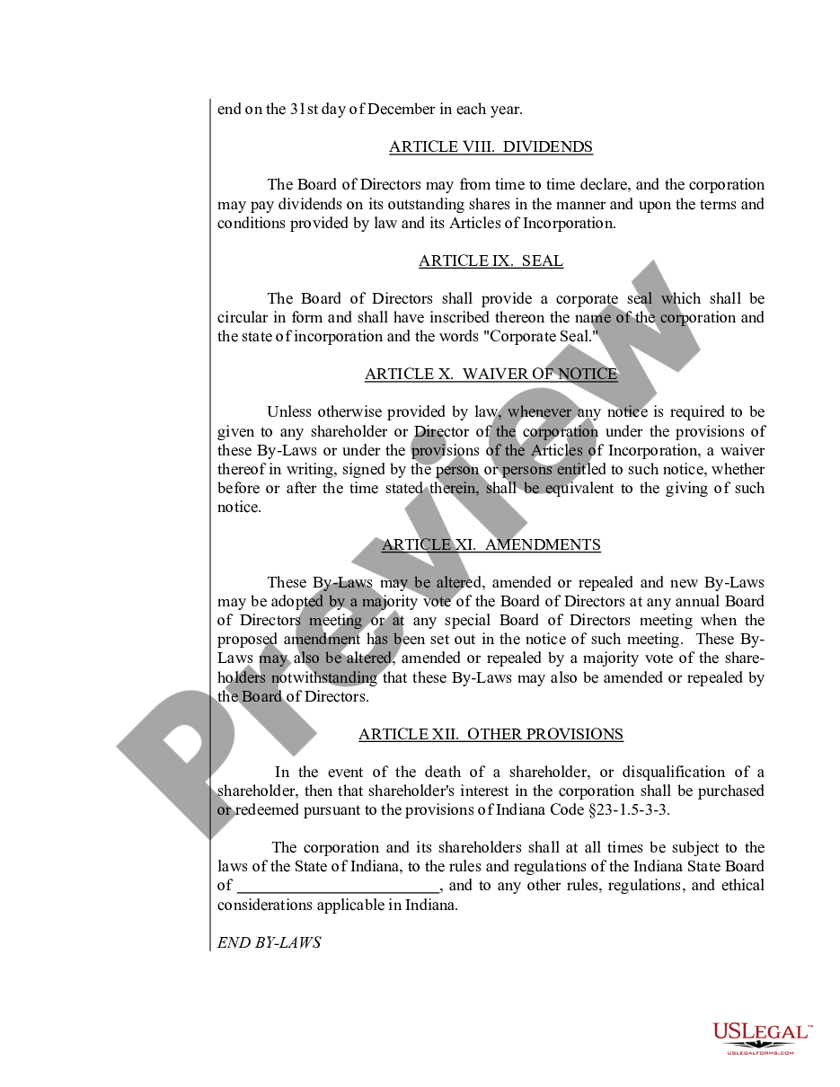 page 9 Sample Bylaws for an Indiana Professional Corporation preview
