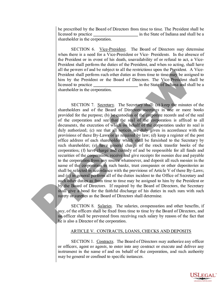 page 7 Sample Bylaws for an Indiana Professional Corporation preview