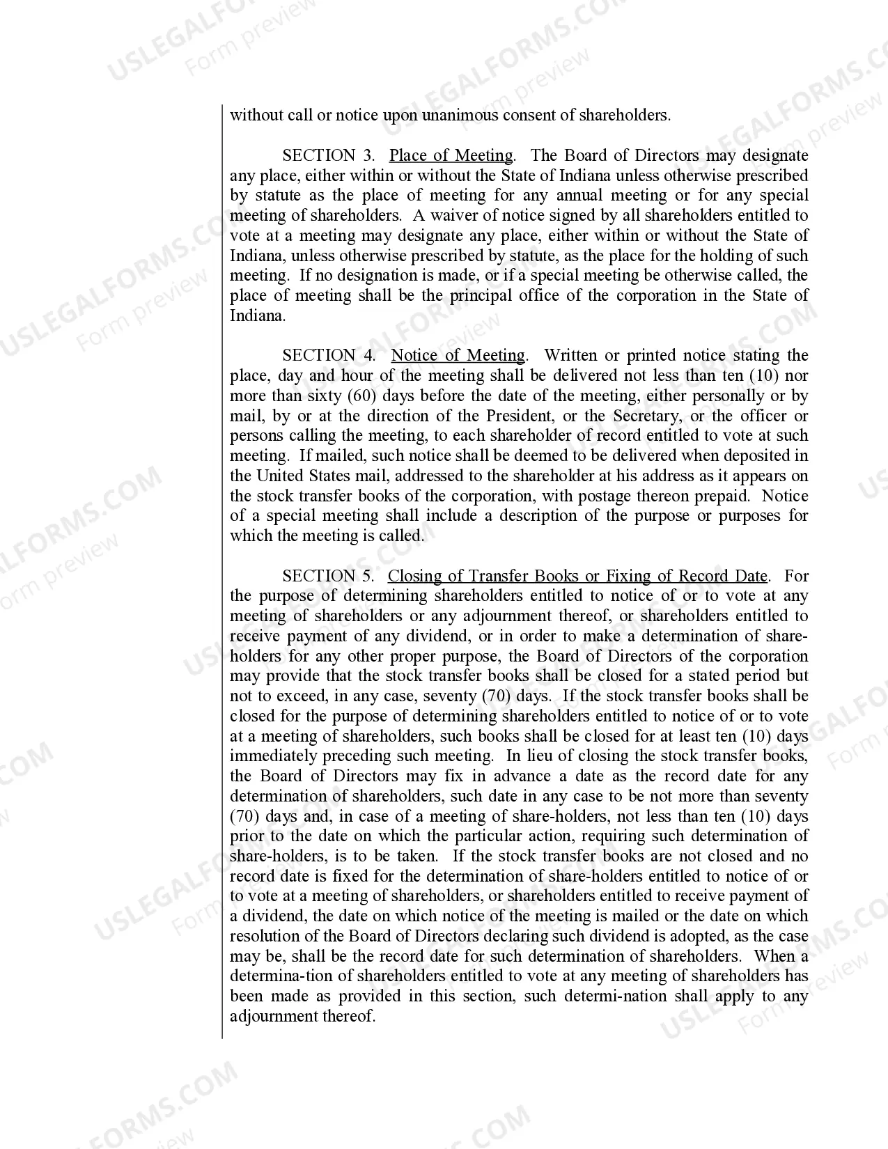 Preview Sample Bylaws for an Indiana Professional Corporation